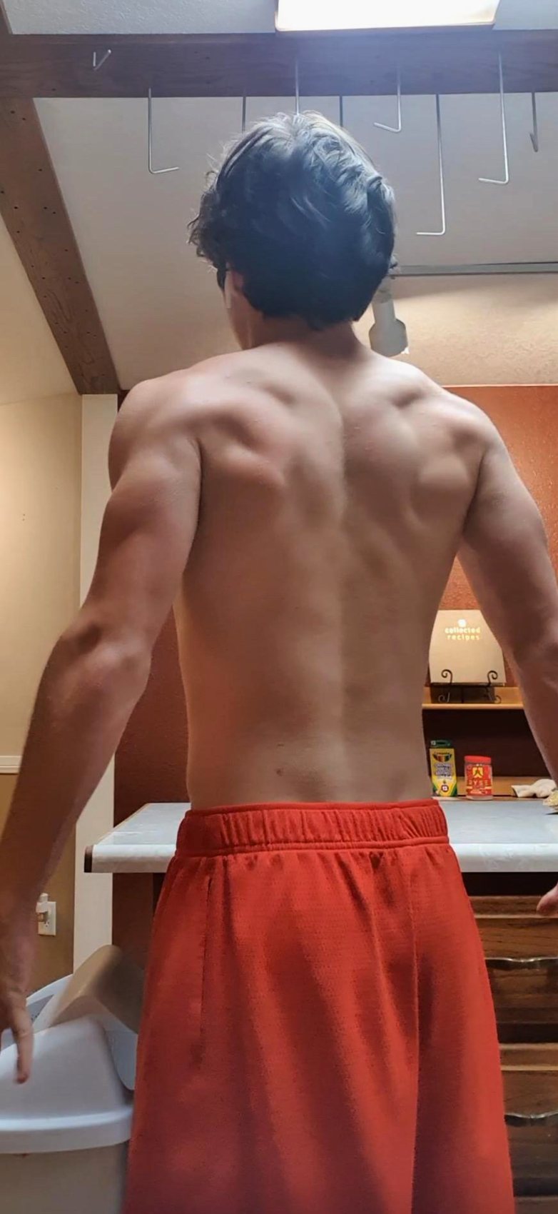 After: muscular, defined back built with weighted pull-ups and home calisthenics